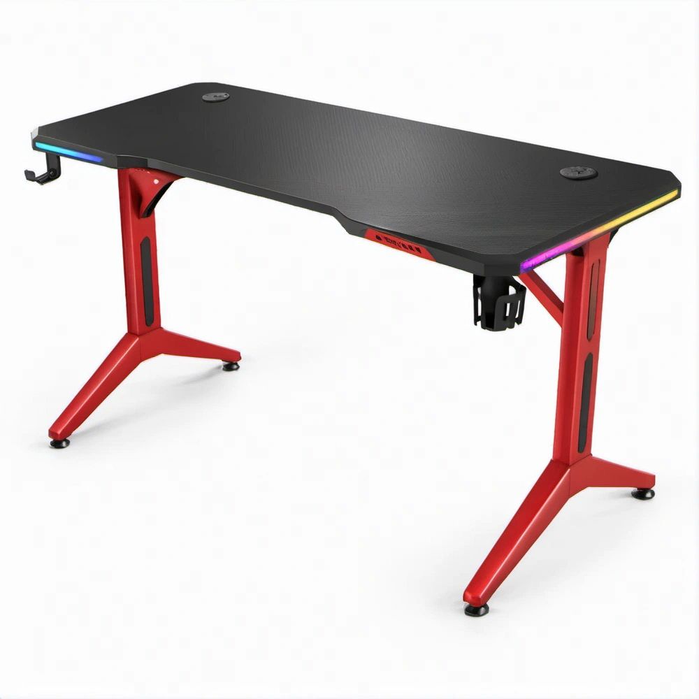 Gamingowe biurko czarno-czerwone z podświetleniem LED RGB, 140 x 60 x 75 cm