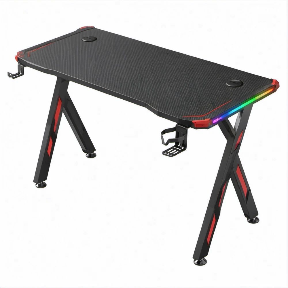 Czarno-czerwone biurko gamingowe 120 x 60 x 75 cm z oświetleniem LED RGB