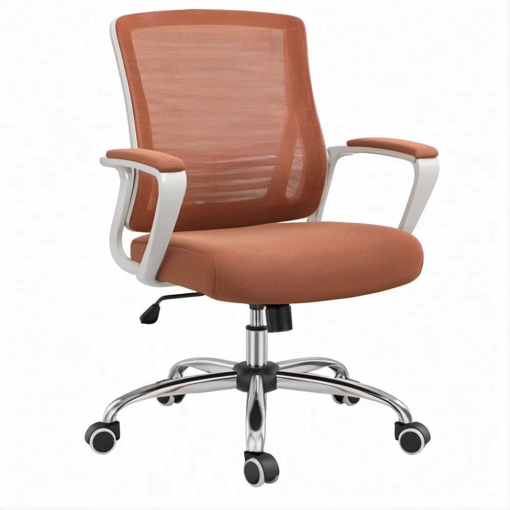Ergonomiczne krzesło biurowe obrotowe z siatkowym oparciem, terakotowe, 64 x 64 x 102–112 cm