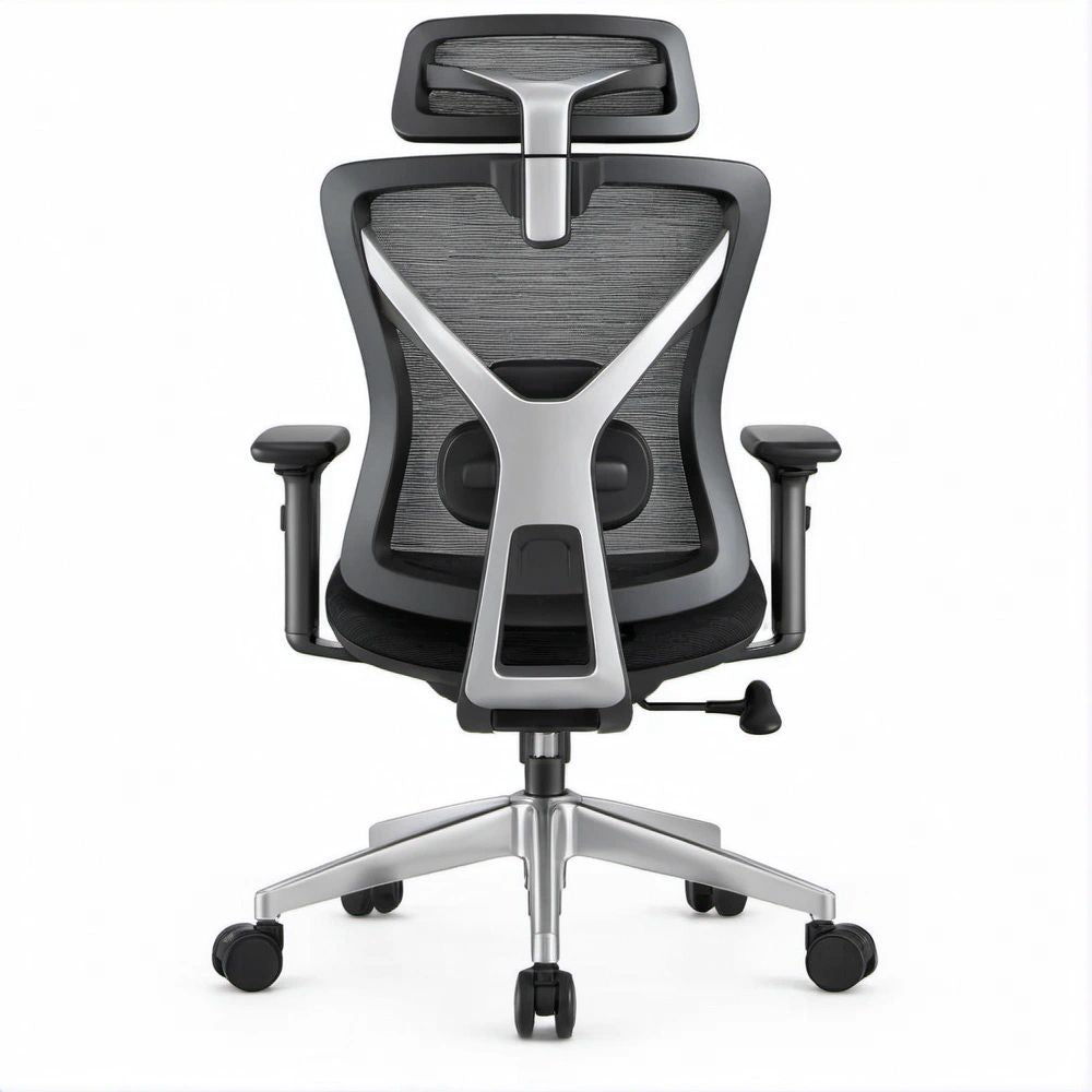 Ergonomiczne krzesło biurowe obrotowe z regulowanym zagłówkiem, czarno-szare, 65 x 65 x 118–128 cm