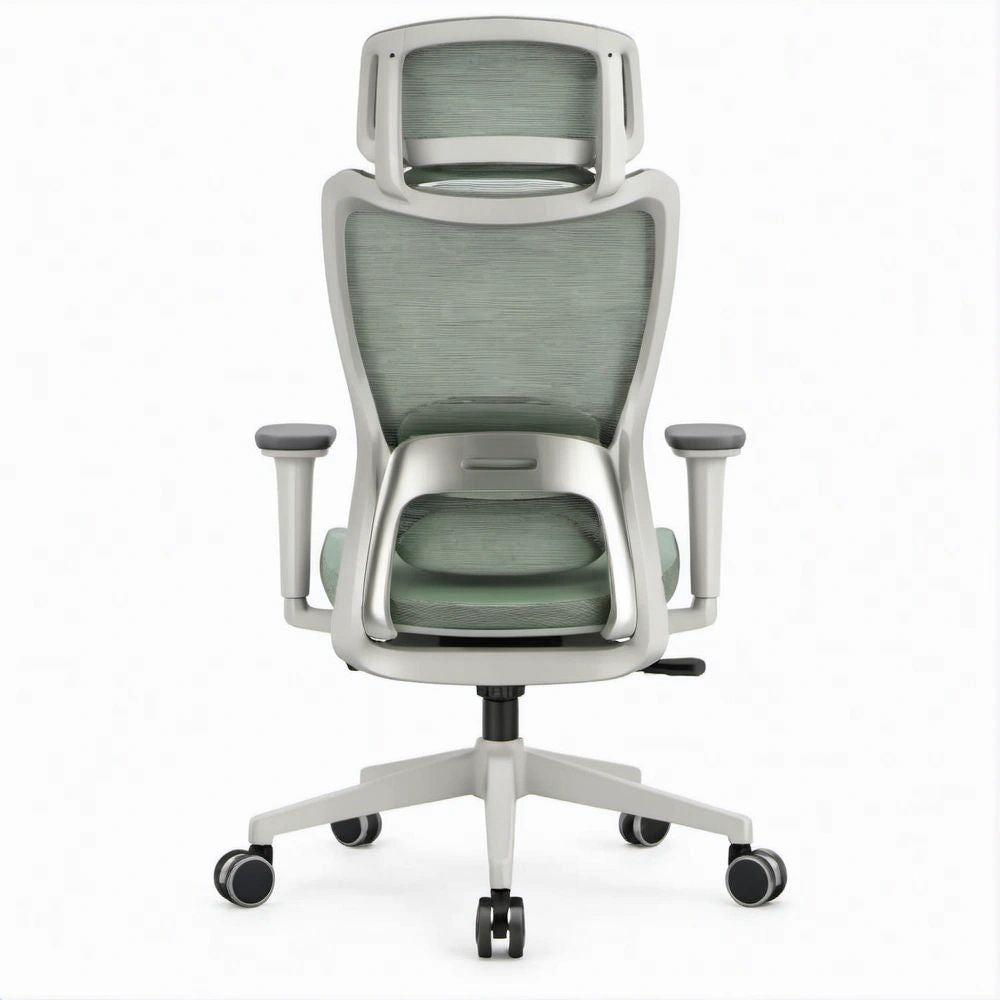 Ergonomiczne krzesło biurowe obrotowe z zagłówkiem, szaro-zielone, 68 x 68 x 116–126 cm