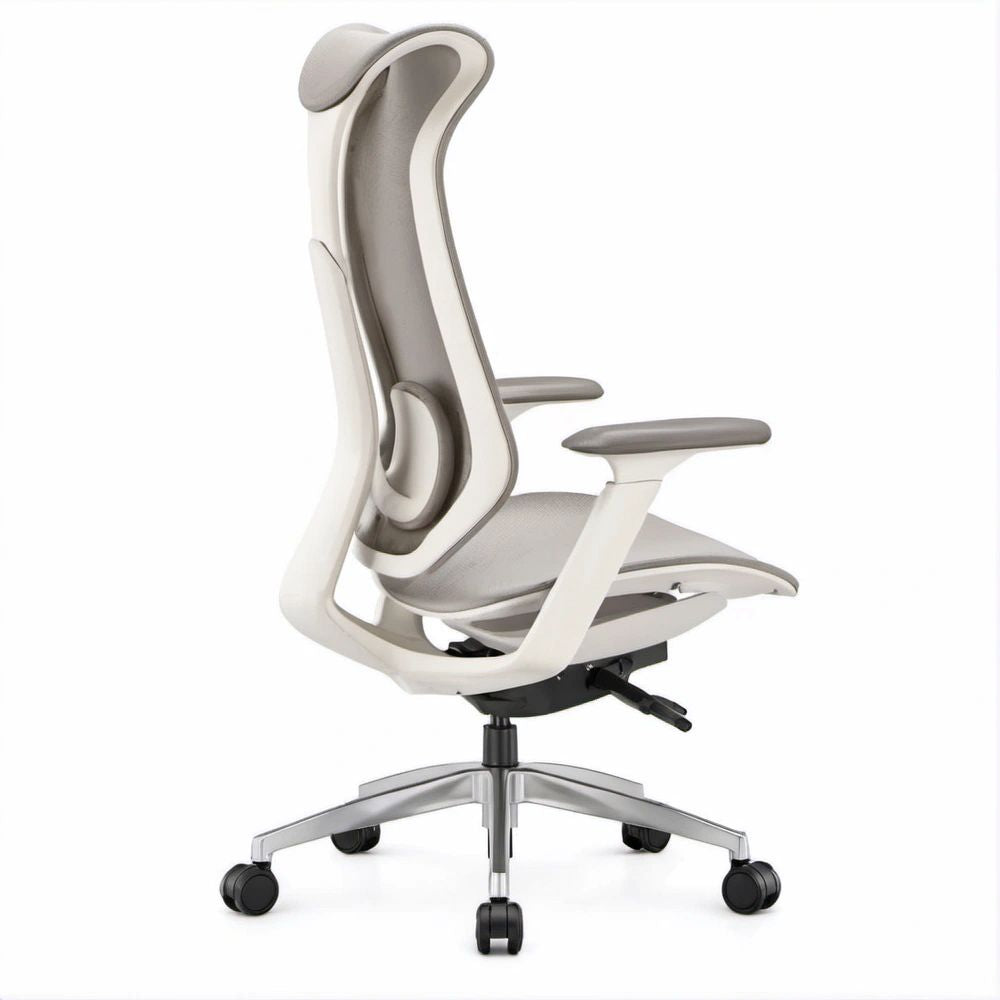 Ergonomiczny obrotowy fotel biurowy z wysokim oparciem, szaro-biały, 68 x 68 x 118–128 cm