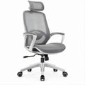 Ergonomiczne krzesło biurowe obrotowe z siatkowym oparciem i zagłówkiem, szaro-białe, 64 x 64 x 117–127 cm